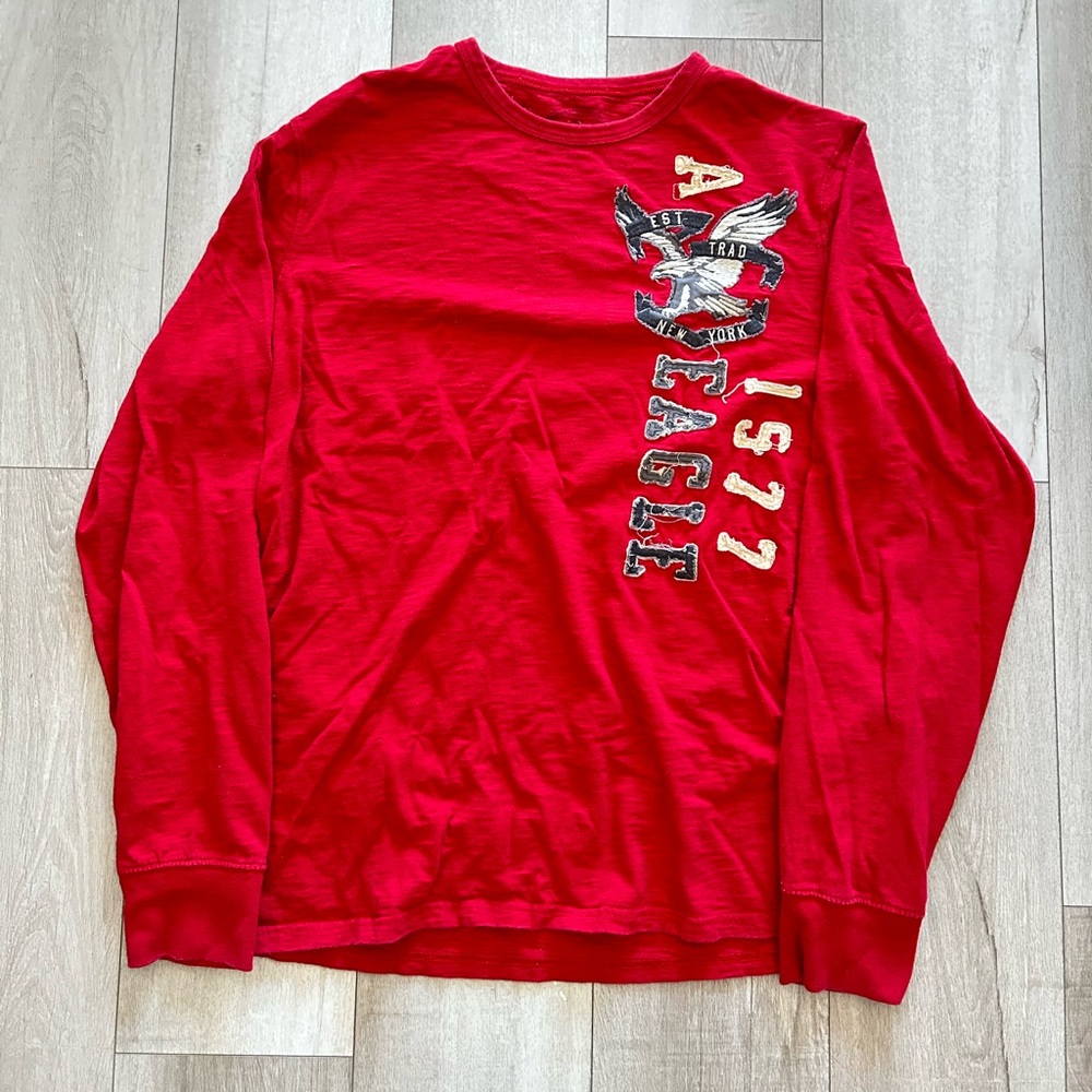 Vintage Y2K American Eagle Longsleeve Men's Shirt Red Size XL